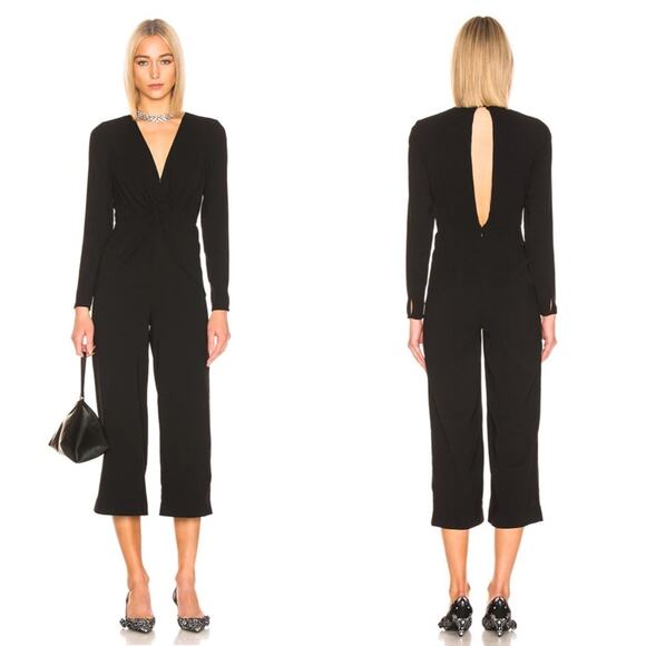 NWT Self-Portrait Twist Front Plunge Neckline Cropped Jumpsuit Black Size US 0 - Picture 1 of 11